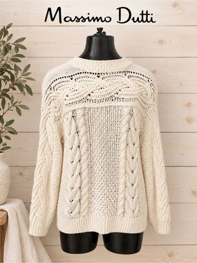 Massimo Dutti Cable-Knit Sweater – Cream – Size XS
